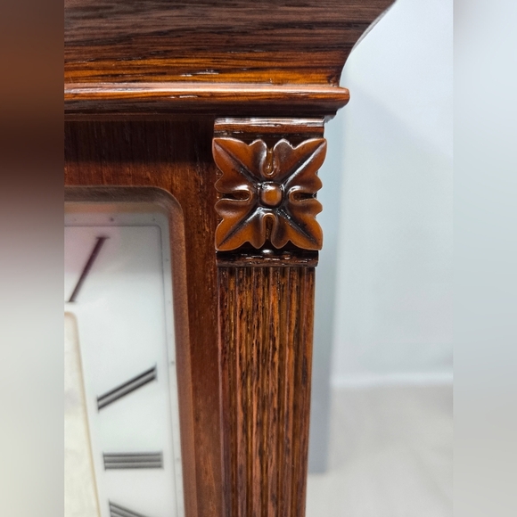 Seiko Radio Controlled Mantle Wood Clock Medium Brown Tone Abalone Insert Ornate - Picture 6 of 15